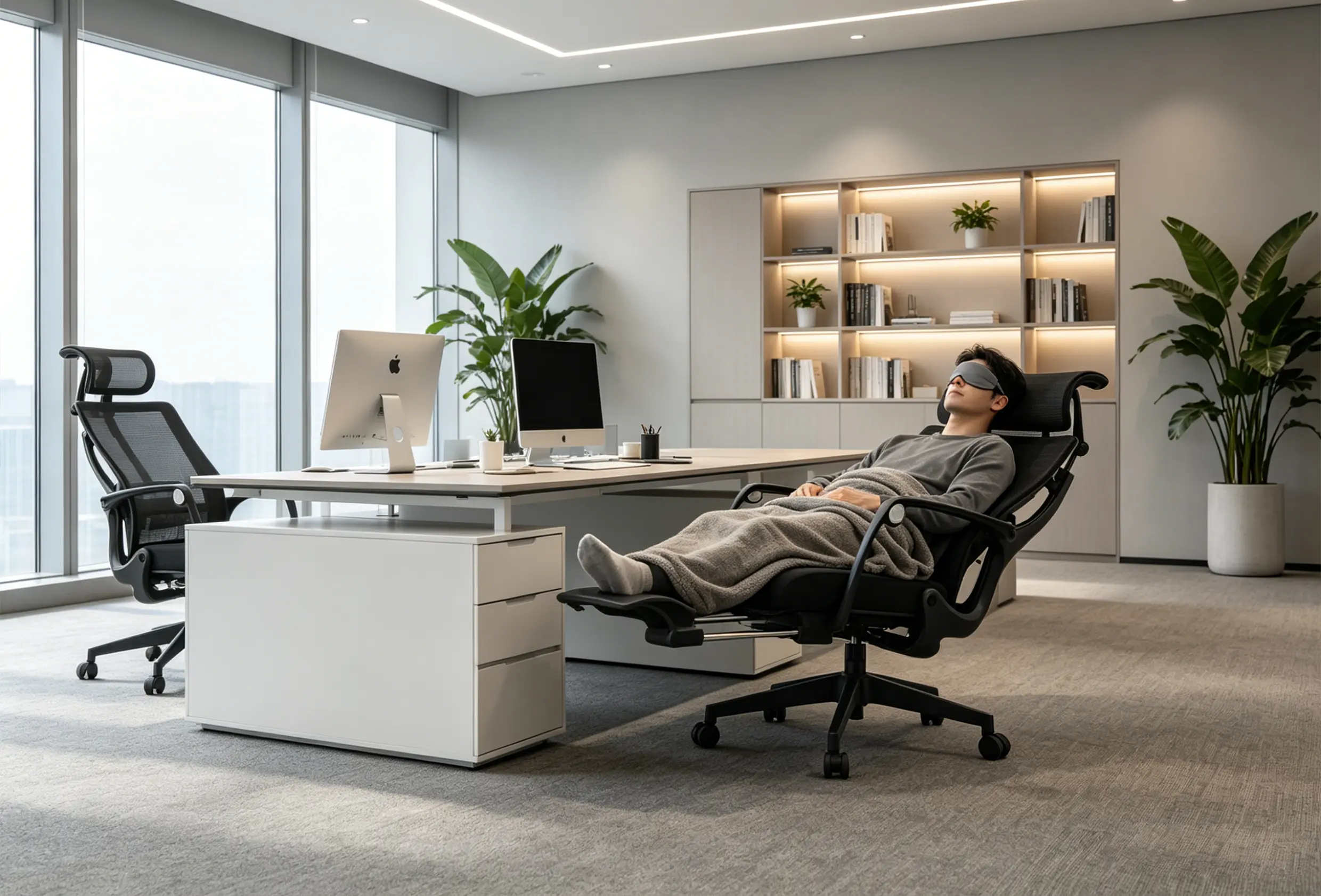 reclining-office-chair-lunch-break